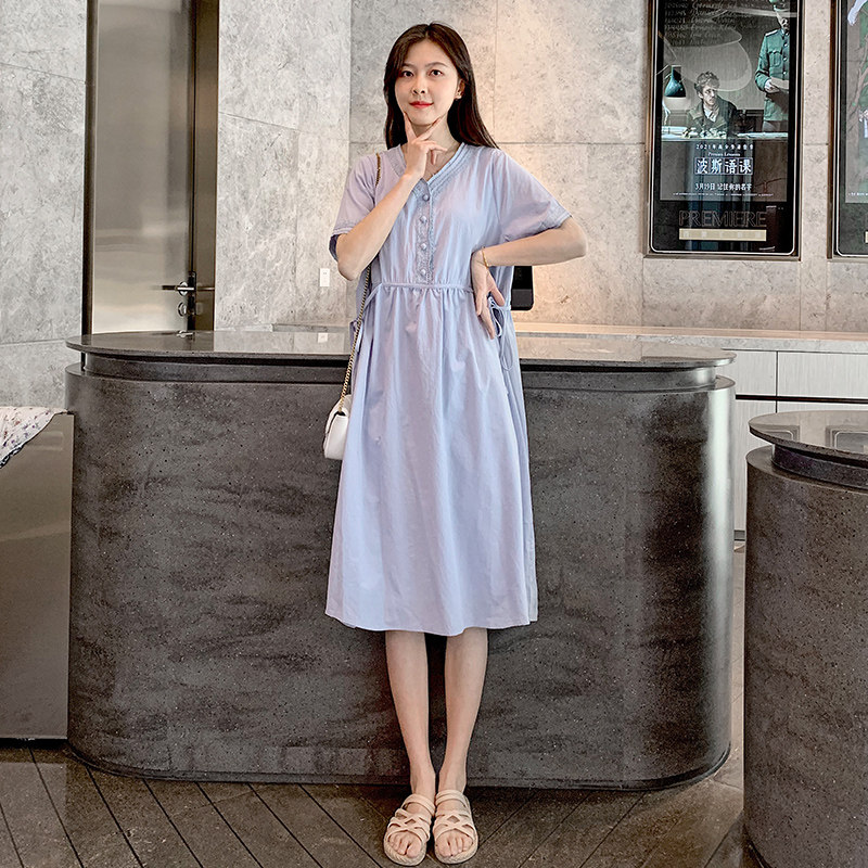 孕妇2021夏装新款宽松长款潮连衣裙 毫米熊连衣裙