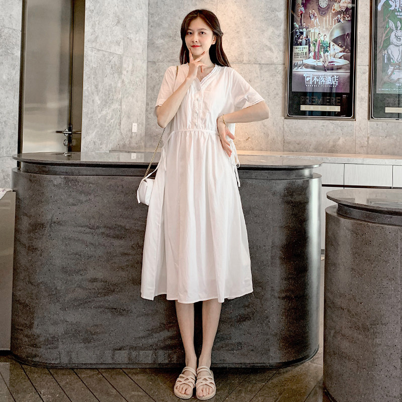 孕妇2021夏装新款宽松长款潮连衣裙 毫米熊连衣裙