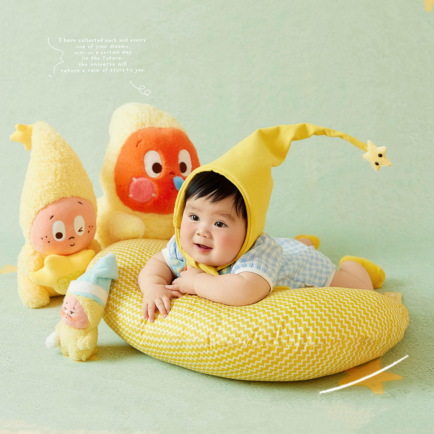 儿童摄影服装黄帽星星人主题宝宝百天照周岁照拍照衣服道具写真照 - 图1