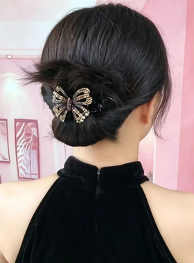 水钻发卡韩版鸭嘴夹头饰简约发夹妈妈款发饰三齿夹中号盘发蝴蝶结