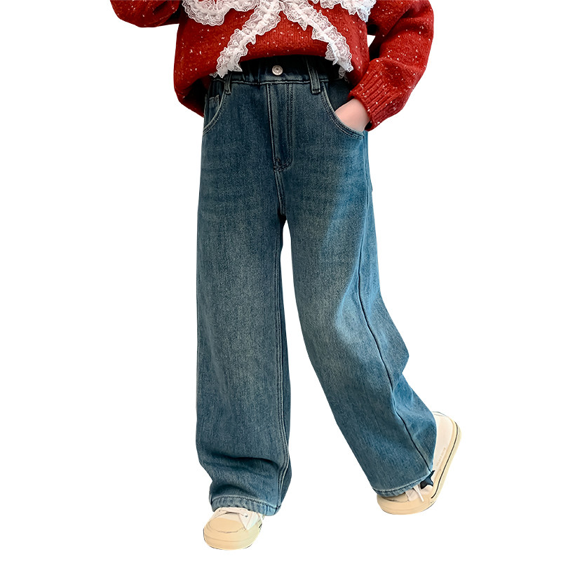 女童裤子秋冬儿童装2025新款洋气女孩牛仔裤大童一体绒冬季直筒裤,淘宝优惠券,粉丝福利购,淘宝优惠卷