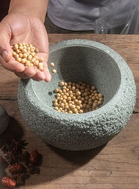 家用石臼蒜臼子捣药臼天然青石蒜泥器捣蒜器压蒜罐辅食研磨石对窝