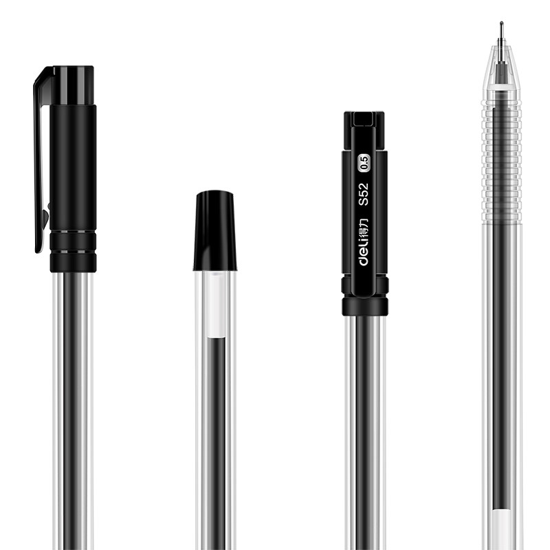 得力s52中性笔0.5 mm黑色30工具笔 得力新世纪凯乐中性笔