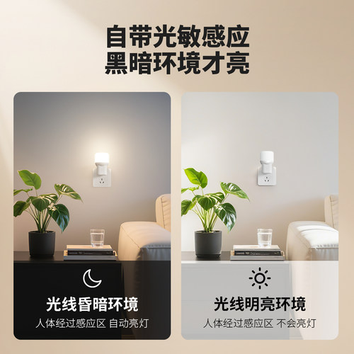 直插式红外线人体感应灯泡雷达感应灯智能声光控补光大功率小夜灯 - 图1