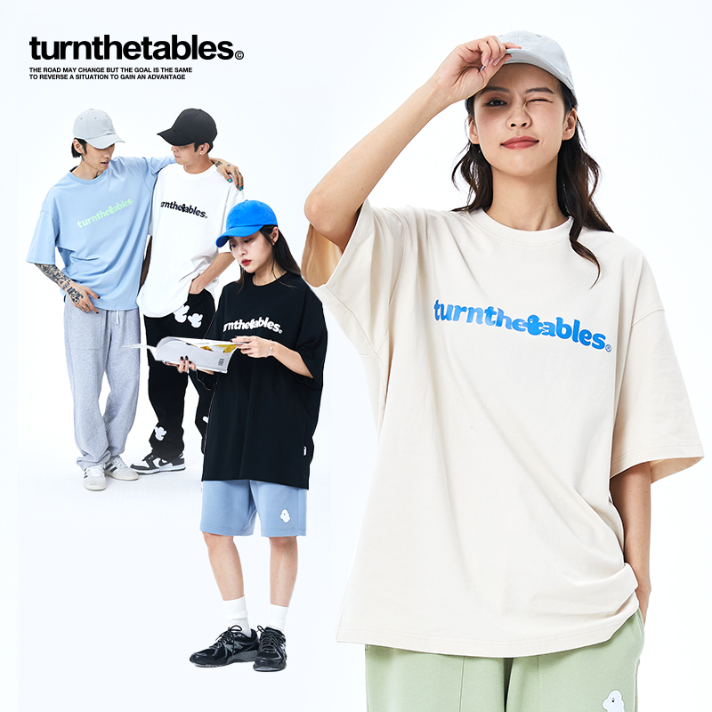 Turnthetables幽灵基础款短袖T恤男女国潮潮牌宽松印花情侣上衣夏 - 图0