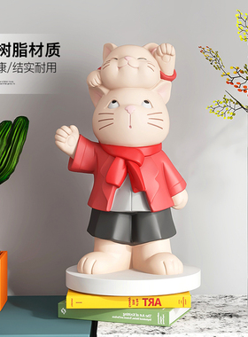 红色招财猫摆件玄关钥匙收纳组合春节新年过年装饰开业乔迁礼物
