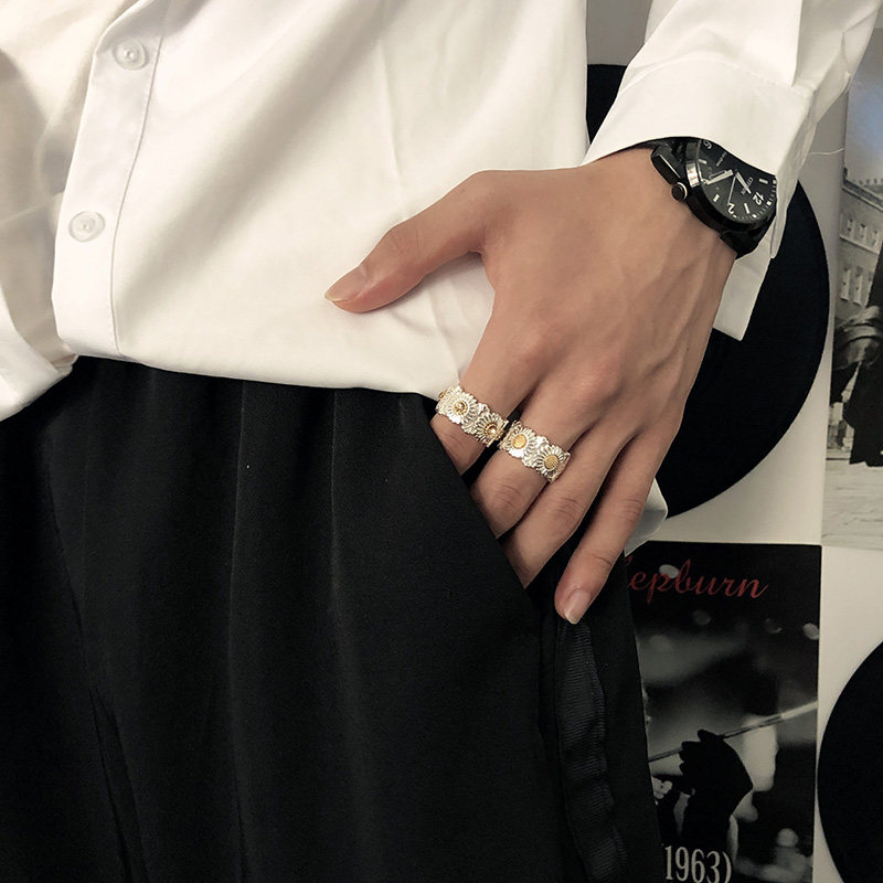 狐面潮牌gd同款雏菊男女ins对戒 狐面潮牌戒指/指环