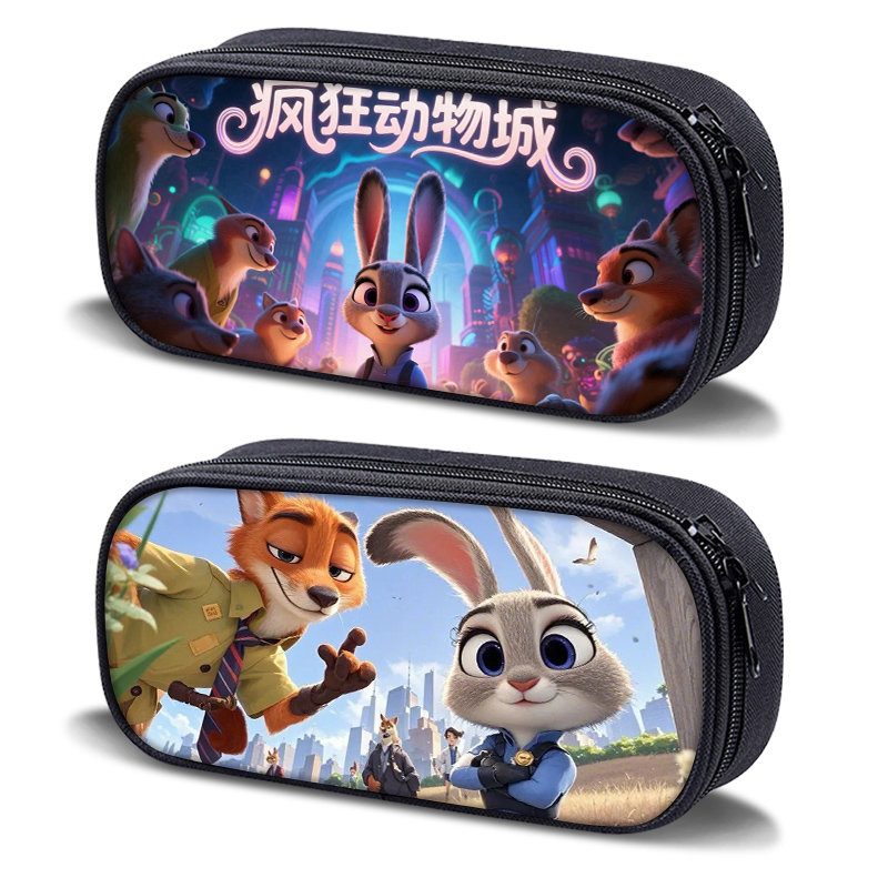 疯狂动物城笔袋高颜值大容量兔子朱迪尼克狐文具盒ins风男孩女孩圣诞礼物diy小学生城堡铅笔盒初中帆布文具袋 - 图0