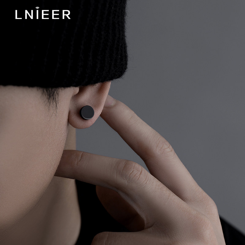 999纯银天然黑玛瑙耳钉男ins风个性时尚小众情侣耳圈2025年新款潮,淘宝优惠券,粉丝福利购,淘宝优惠卷