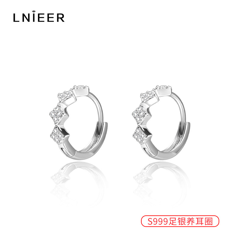 999足银镶钻女小菱形气质轻奢耳钉 lnieer耳环