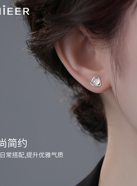 999纯银针白玉髓耳钉女