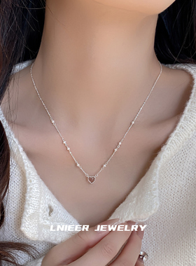 S925纯银爱心珍珠项链女少女感