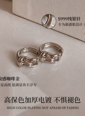 999纯银针复古绳结圈圈耳环女