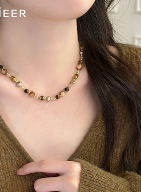 美拉德风虎眼石项链女爆款毛衣链