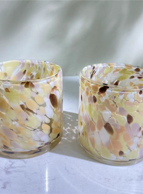 怡露工艺北欧渐变彩点点直筒玻璃蜡杯餐桌软装家居水培小花瓶摆件