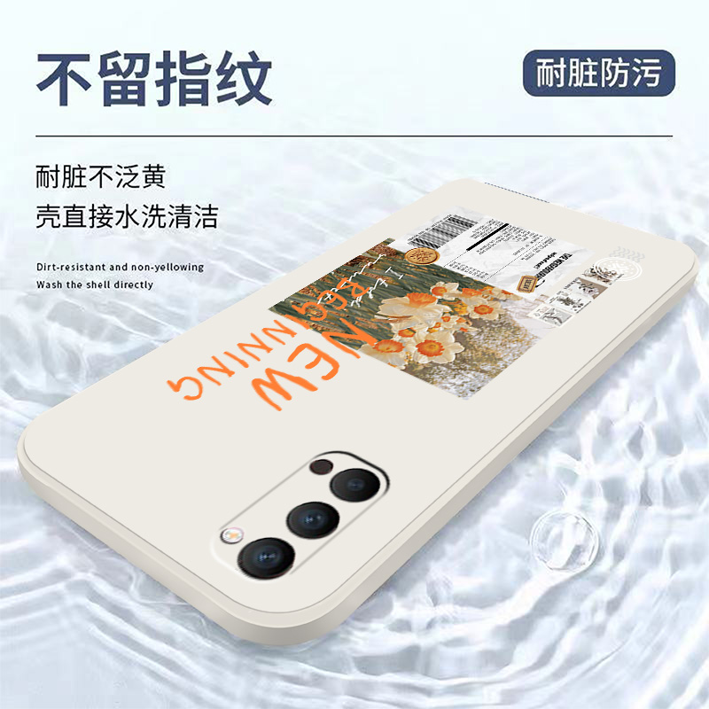 花朵猫咪适用opporeno3pro手机壳文艺oppok7简约ins风reno4se日系卡通reno2液态硅胶por全包es保护套pr0女生 - 图3