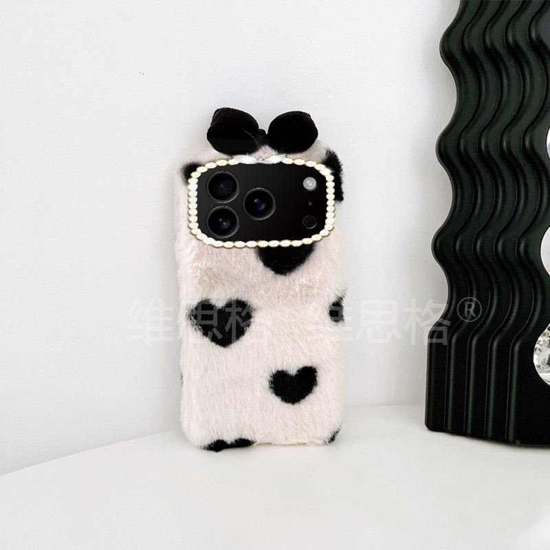ins风爱心蝴蝶结适用苹果17pro手机壳三星s25黑白opporeno14秋冬vivox200华为pura80毛绒mate70荣耀400小米17,淘宝优惠券,粉丝福利购,淘宝优惠卷