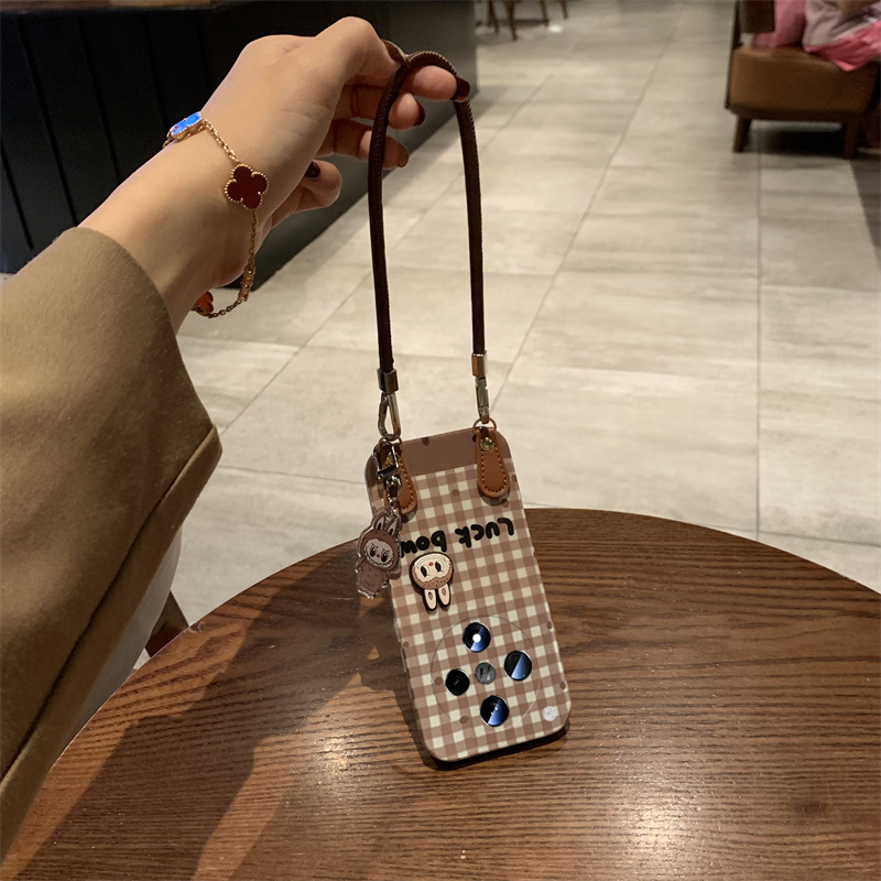 适用oppofindx8s+手机壳findx7ultra卡通x6pro棕色k13turbo拉布布k12s格纹k11带挂件k10手绳k9格子k5十新款女 - 图2