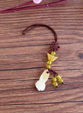 黄玉挂件平苹果龙圈葫芦绳头6.5CM长好穿如意牛角梳木梳挂饰