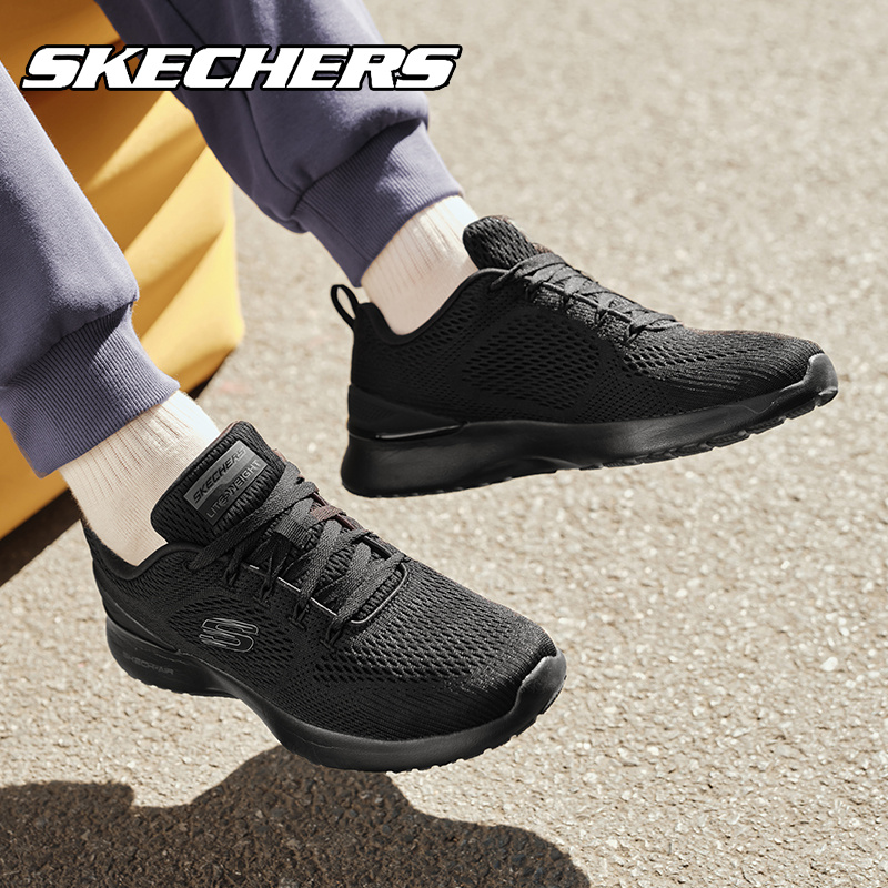 skechers斯凯斯凯奇时尚跑步鞋男鞋夏季新款全黑色网面透气运动鞋 - 图3