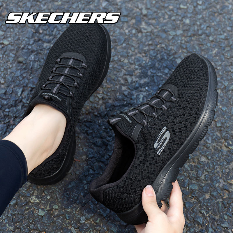 Skechers斯凯奇全黑色跑步鞋女鞋轻便透气网面休闲运动鞋官方正品-图3