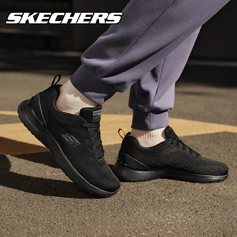 skechers斯凯斯凯奇时尚跑步鞋男鞋夏季新款全黑色网面透气运动鞋 - 图1