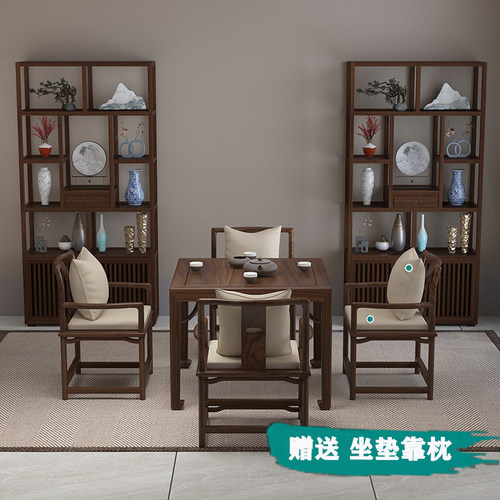 新中式实木方桌餐桌椅组合老榆木八仙桌棋牌四方茶桌正方形吃饭桌 - 图3