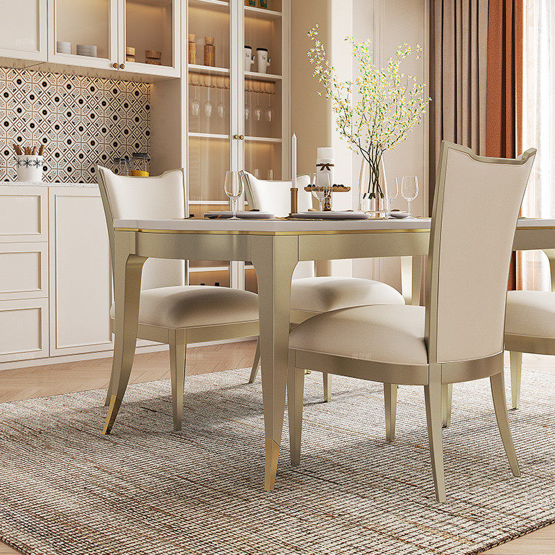 简菲娜美式轻奢奥琳德大理石餐桌长方形实木餐桌椅组合奢华长饭桌,淘宝优惠券,粉丝福利购,淘宝优惠卷