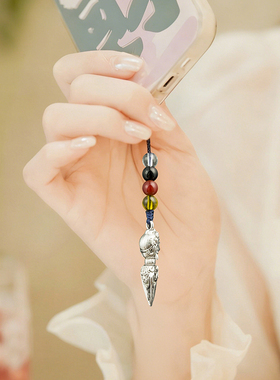 金刚橛威慑十方铜镀925银大黑天金刚杵吊坠男女项链藏传饰品挂件