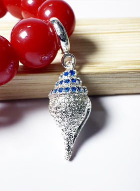 右旋白海螺镶嵌宝石吊坠吉祥如意雕花男女挂坠卡扣配饰