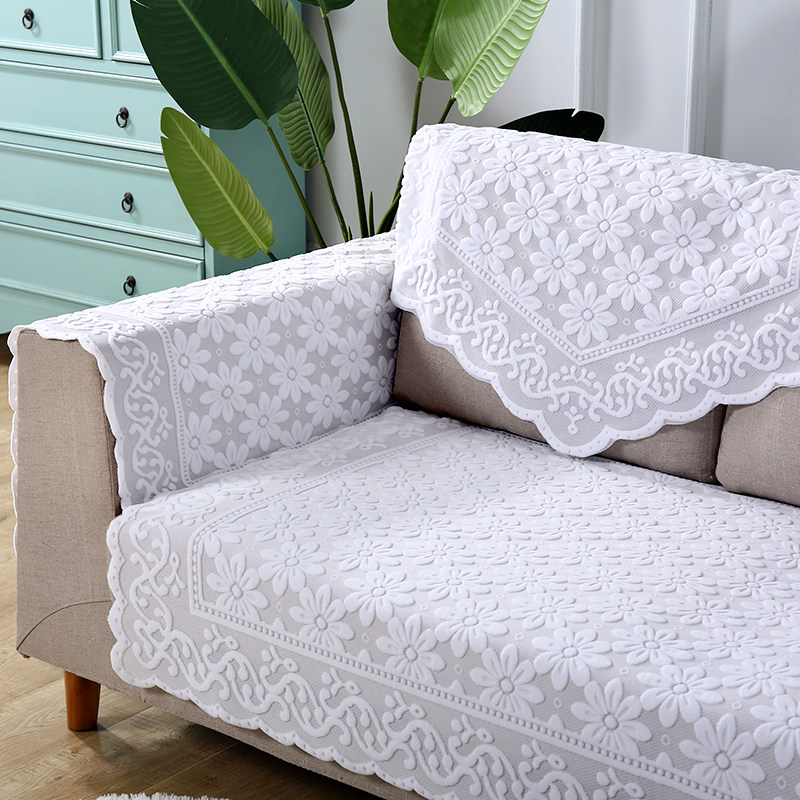 加厚蕾丝沙发巾纯白靠背巾四季通用沙发垫扶手巾现代简约全盖布艺