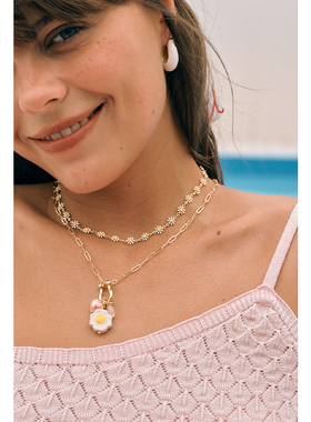 CHEZ LOOPS发光花语陶瓷粉晶鸡蛋花项链 小众设计吊坠锁骨链镀金