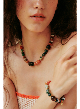 CHEZLOOPS玛瑙水晶石串珠锁骨链