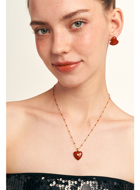 loopsshop新年红爱心珐琅项链