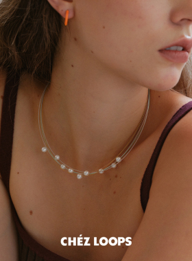 CHEZ LOOPS彩色涟漪珍珠项链原创设计镀金锁骨链多层吊坠新年礼物