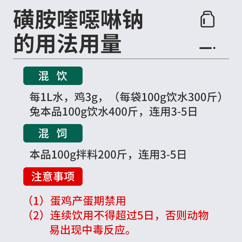 牧品10%磺胺喹噁啉钠可溶性粉 兽用鸡用球虫药鸭鹅禽用兔子驱虫药 - 图3