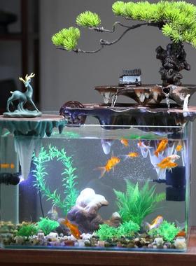 流水摆件循环水客厅可养鱼缸电视柜桌面过滤假山办公室招财风水轮