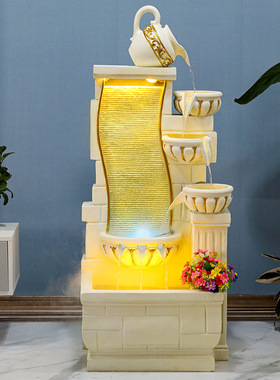 欧式家居室内流水喷泉落地摆件现代客厅加湿轻奢鱼缸循环水系景观