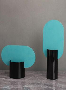 新中式金属蓝色铁艺样板房卧室书房客厅电视柜桌面玄关工艺品摆件