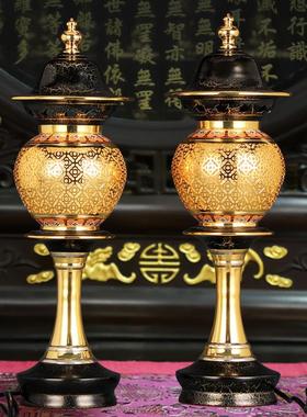 鎏金佛具套装纯铜供佛用品家用全套敬神佛前香炉供水杯供盘供佛灯