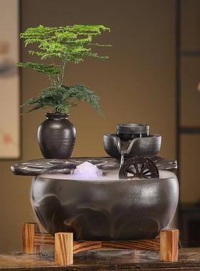 桌面流水摆件循环水风水轮水车招财办公室客厅玄关边几电视柜装饰