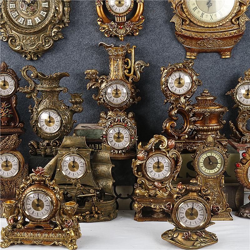 欧式复古怀旧树脂浮雕洛可可风钟表座钟摆件家居客厅玄关装饰摆设 - 图2