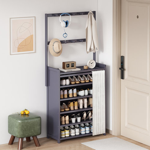 鞋架子家用门口靠墙入户门鞋柜挂衣架一体出租房多功能防尘置物架 - 图3