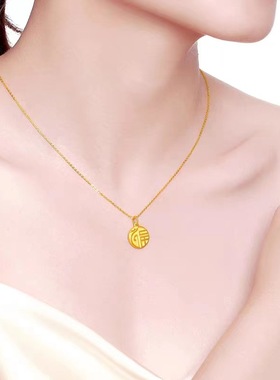 黄金色福龙牌吊坠沙金望月龙挂坠福字生肖龙本命年锁骨链女项链配