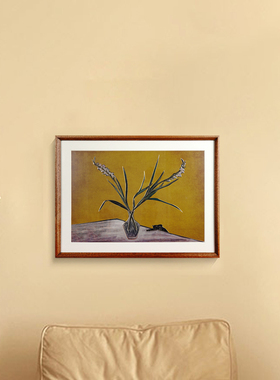 猫与剑兰铜雕画客厅家居静物花卉