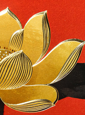 新中式禅意红底莲花立体浮雕画