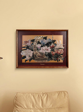 手工錾刻李嵩花篮图铜雕刻画