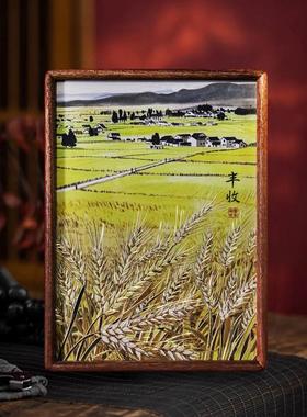 《丰收麦穗》铜雕画桌面摆件装饰