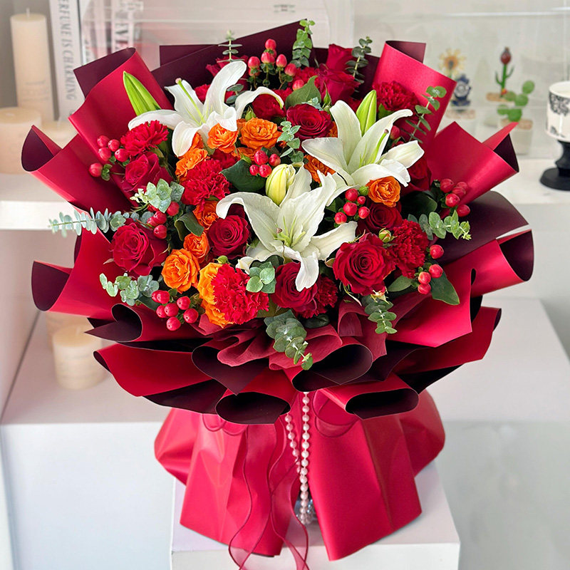 三八妇女节康乃馨百合花束送妈妈生日鲜花速递全国同城配送北京店