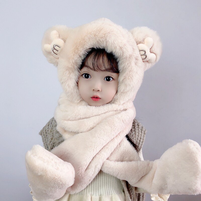 儿童帽子手套一体秋冬季男女童围巾 邦爵鸟帽子